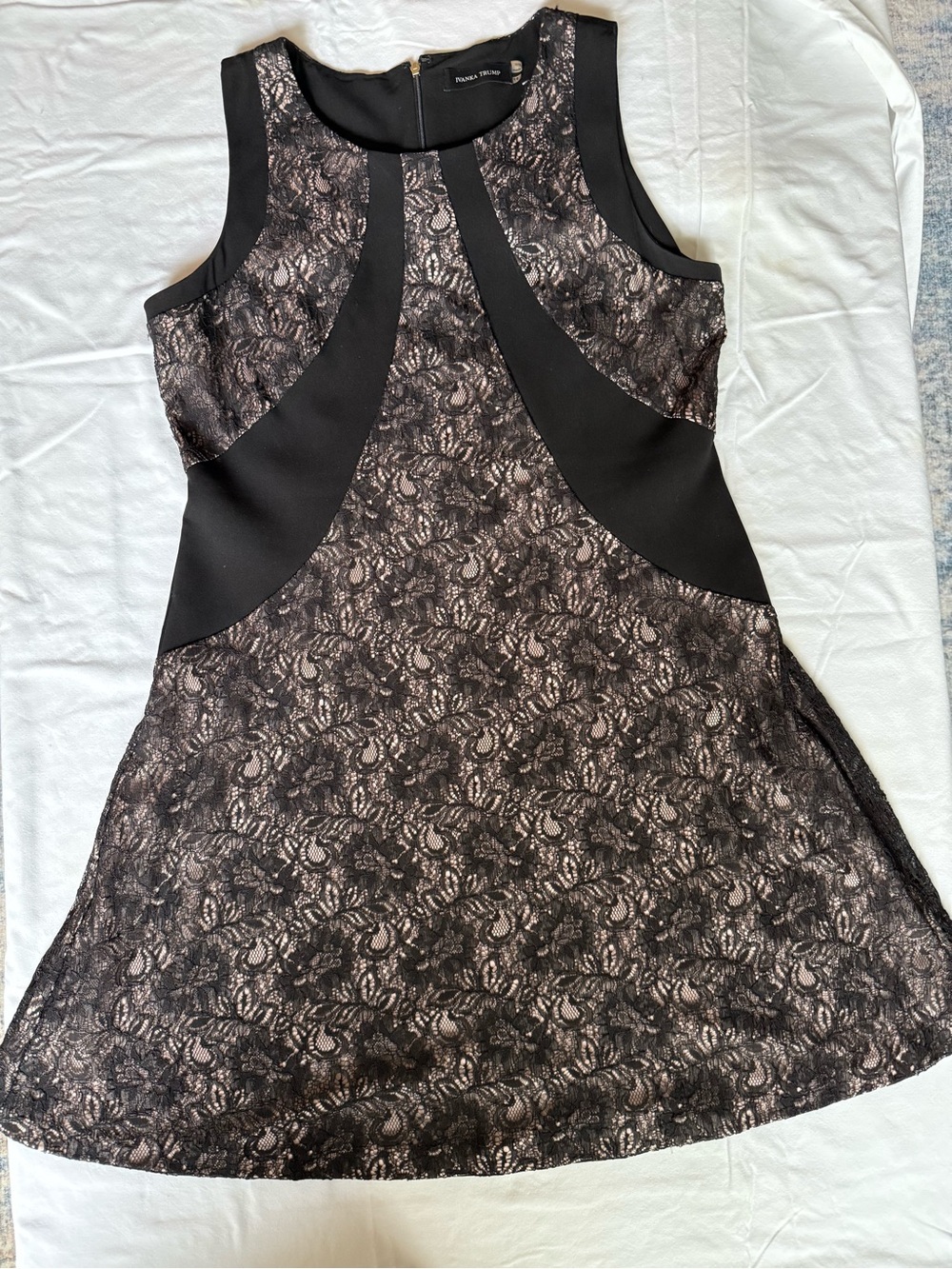 Ivanka Trump Black and Rose Metallic Lace-Effect Sleeveless Tunic